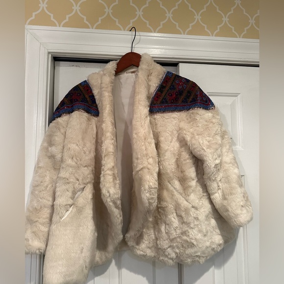 Free People Patched In Prine Beaded Furry Coat Small - Picture 6 of 10